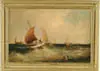 William Edward Webb, Rough Seas, Oil on canvas scene shows several fishing boats in rough seas
