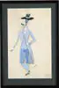 Charles Sebree, Day Out, Gouache and pencil sketch of a Dandy in fancy outfit including black hat and a striped tuxedo