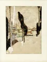 Dean Cornwell, Istanbul, Oil on paper illustration overlooking the city of Istanbul with its tall mosque spires and stucco buildings