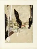 Dean Cornwell, Istanbul, Oil on paper illustration overlooking the city of Istanbul with its tall mosque spires and stucco buildings