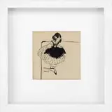 Jesse Wilcox Smith, The Curtsy, Pen, black ink, and wash on paper shows a young girl in a print dress curtsying