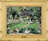 The Garden Park by Nicolai Cikovsky, Oil on canvas scene shows a well planned garden area with paths, flowerbeds, potted plants and statuary, offered Aug 2010