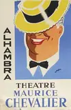 Charles Kiffer, Maurice Chevalier, Alhambra, Linen backed paper poster showing a stylized Maurice Chevalier head with yellow and black hat