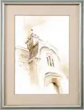 Clifford Winner Jr., Architectural Splendor, Watercolor building study shows the front of a multi-story building with large cupola and horse weathervane