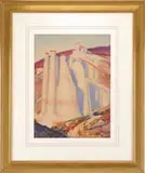 Bessie Ella Hazen, Western Dam, Watercolor scene appears to show a large concrete dam spanning a canyon