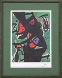 Joan Miró, Figure with Rabbit, Limited edition colored lithograph. Pencil signed and numbed 198/320