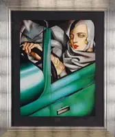 Autoportrait by Tamara de Lempicka, Large colorful giclee print shows a woman behind the wheel of a green car, offered Aug 2009