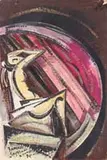 Sergei Ivanovich Zimin, Scriabin in Lukin’s Dance, Oil on light board shows a nude figure against geometric patterns in colors of light green, brown and red