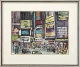 Harry Walker, Theater District, Watercolor 1930’s scene of a city theater district with bright lit marquees in a nighttime setting