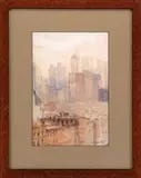 Frederick Knecht Detweiller, New York City Skyline, Watercolor rooftop view overlooking the tall buildings of New York city