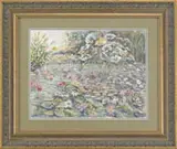 Natures Pallet by Beatrice Emma Parsons, Outstanding watercolor shows a small lily pond covered with colorful flowers and wide lily pads, offered Aug 2009