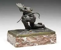 Plains Indian by Carl Kauba, Small bronze showing a kneeling Native American brave with bow, offered Aug 2009