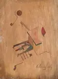 Gustav Gustavovich Klucis, Abstract, Watercolor on wood panel abstract scene with geometric patterns in green, red, black and brown