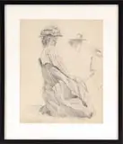 Edmund Charles Tarbell, Pencil Study of a Woman, Pencil on paper drawing shows an older woman seated to her side wearing a fancy hat. Other parts are sketched beside