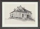 Hazel Beauregard Ives, Old Coast Guard, Pencil/charcoal drawing of the Nantucket Coast Guard station which has fallen into disrepair