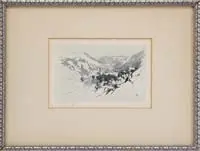 Three Etchings by George Elbert Burr, 1) “Old Bridge at Chester”, pencil signed scene shows a four-arch bridge leading to a factory with boats and river, offered Aug 2008
