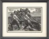 Robert von Neumann, Hauling the Net, Lithograph seen shows five men hauling in a heavy net laden with codfish. Pencil signed and titled