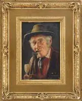Wilhelm Klein, Portrait of a Gentleman with Pipe, Oil on wood panel portrait of a gentleman with a hat and a pipe