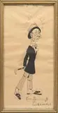 C.C. Steiner, The Shining Example, Pen and ink drawing of a man in caricature with black coat and bowtie holding a cane and polished shoes