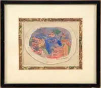 François Desnoyer, Mermaids, Colorful watercolor scene shows three mermaids in water with other fish
