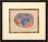 François Desnoyer, Mermaids, Colorful watercolor scene shows three mermaids in water with other fish