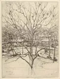 Abbo Ostrosky, Two Works: Central Park and Manhattan Subway Construction, 1) Shows Central Park with buildings and skyline behind. Pencil signed and dated in the plate, 1925