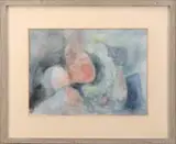 Charles E. Martin, Rocks Along the Shore, Impressionistic watercolor shows round objects in light red and blue colors