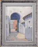 Casa De La Palmas, Seville by Hildegarde Hume Hamilton, Oil on canvas scene shows an arched entry way from courtyard to street, offered Aug 2007
