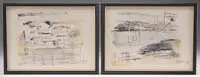 Two Works: Sailing Scenes by Alfred Birdsey, Watercolor on paper scenes show abstract sailboats on water with houses and land, offered Aug 2007