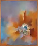 Puetty Jong, Athena, Oil on canvas abstract modern scene in various colorful shades around the central motif