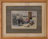 William Allen Rogers, In the Watermelon Patch, Watercolor illustration depicting three black boys at the edge of a corn field eating recently harvested watermelon