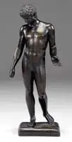 Unsigned, David, Large standing nude figure of a man. Dark bronze patina