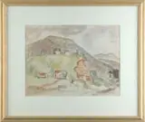 Minnie Lois Murphy, New York Countryside, Pastel landscape scene shows several buildings on grass hillside with other hills