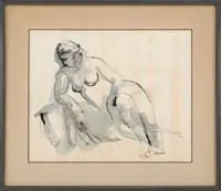 Pellerano, Nude Sketch, Watercolor sketch of a nude woman in reclining position