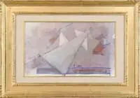 Dadadada Surrudadater Da by Marcel Janco, Oil and watercolor on paper abstract scene shows triangles with arrows, offered Aug 2006