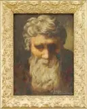 Francesca Alexander, Portrait of an Old Man After Rembrandt Van Ryn, Oil on board shoulder portrait of a straight on view of an old man with white hair and large white beard