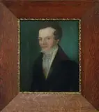 Sophie Knauscher, Portrait of a Young Man, Pastel on paper half portrait shows a young man with brown hair in black top coat against a light blue/green background