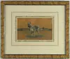 H. Newman, Kim, Watercolor/gouache on brown paper depicts a German Shepherd type dog standing on grass with low hills in background