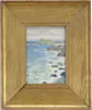 Thomas Buford Meteyard, Coastal Seascape, Fine watercolor shows waves crashing onto rocky shoreline with island being grass and rock covered