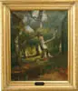 Max Weyl, Oak Hollow, Oil on canvas woodland scene shows large trees with green foliage surround a small clearing with water and brown edges