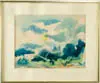 George Ayers Cress, Georgia Landscape, Watercolor scene shows a yellow sun and blue sky with trees and sandy ground
