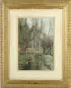 Georges Poggenbeek, The Gated Stream, Fine watercolor shows gated stream with impressionistic woods. Mid to late fall