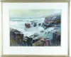 Carlton Plummer, Pemaquid Point, Large watercolor shows stepped jagged square rocks with white waves