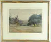Phillip A. Butler, Near the Foothills, Fine large watercolor scene shows grass covered pasture with large trees leading up to tree covered hills