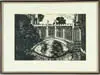 Reflecting Pool by Unsigned, Woodcut of water with bridge behind. Black and white initialed in right side “E.M”. SIGHT, offered Jan 2004