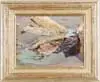 Bertha Menzler-Peyton, When the Tide Goes Out, Oil on canvas scene shows colorful tidal pool with rocks and beach