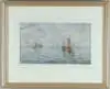 W. A. Irwin, Boats in Harbor, Watercolor on paper scene shows several sailboats in light seas. Foreground has two moored boats