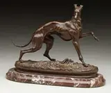 Pierre-Jules Mêne, WHIPPET Fine bronze of a standing dog with one paw up and head looking down
