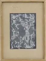 Carl Holty, Black on Gray, Gouache abstract scene shows black pattern against a gray background