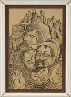 Unsigned, Under the Ruins, Interesting unsigned watercolor shows four figures in traditional costume under a city ruins